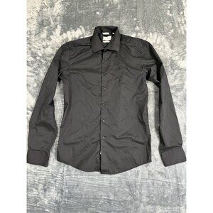 Lucky Brand Mens Black Slim Fit Stretch Long Sleeve Button Shirt Size S 14-14.5